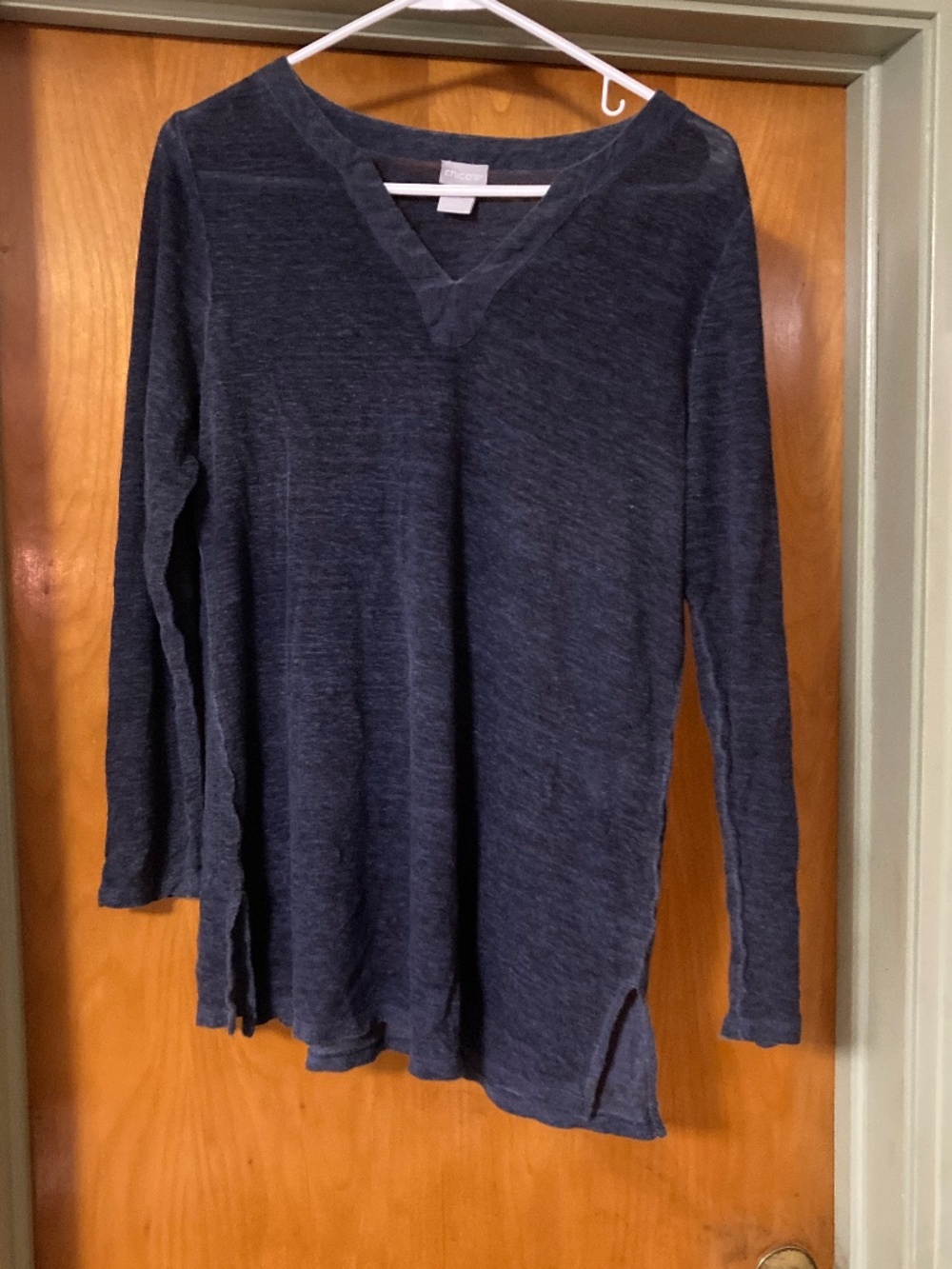 Dark Blue Chico's Chicos 100% Linen Tunic Top Capsule Coastal Chico Size 0 Small